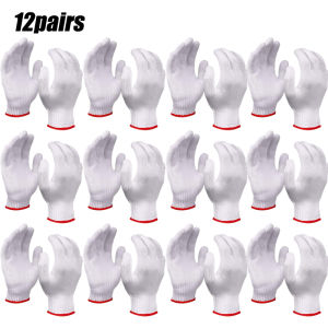 12Pairs White Cotton Knitted Gloves Nylon Gloves Heavy Duty Cotton Gloves for hand Non-slip Wear-Resistant Breathable Safety Work Gloves Washable Safety Gloves Hand Protection Labor Gloves Household Cleaning Gloves