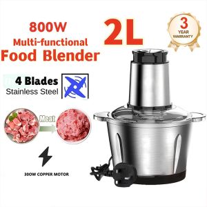 Multi-Purpose 2L Stainless Steel Meat Grinder Electric Food Processor with 3 Speed Settings & 5 Interchangeable Blades Vegetable Chopper Slicer Shredder Dicing Kit Safety Lock Compact Design for Daily Cooking