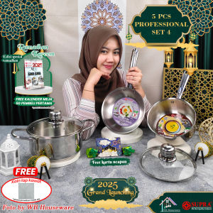 SUPRA New 5pcs panci set professional series stainless SUS304 impact bottom / cookware wajan penggorengan special lebaran PROF SET 4