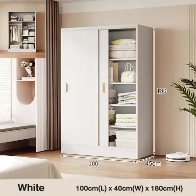 Ready Stock Durable Sliding Wardrobe Cabinet Practical Clothes Organizer Home Bedroom Storage Cabinet 80/100/120/140Size