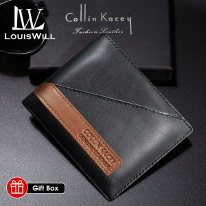 LouisWill wallets for men Mens True Leather Foldable Wallet Business Wallets Retro Contrasting Color Design Zipper Clutch Wallets Multi-Card Position Wallets ID Credit Cards Holders bag for men