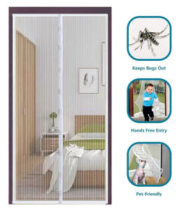 Upgrade Door Curtain Magnetic Screen Door Double Patio Mesh Cover with Full Frame Magnetic Mesh Net for Sliding Full Frame Hook&Loop Fit Door