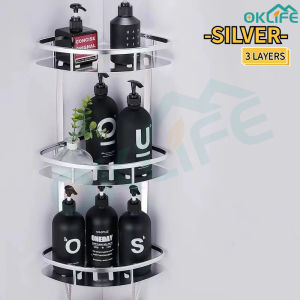 [OKLIFE. SG]Aluminum Material 3-tier Kitchen Spice Toothpaste Soap Storage Holder/Aluminium Tripod Storage Basket Holder