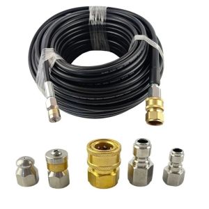 Sewer Jetter Kit 20M 1/4 In High Pressure Drain Cleaning Hose With Rotating Button Nozzle Connectors