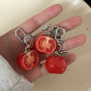 FORTUNESS Realistic 3D Fruit Key Chain Red Vibrant Colors Resin Key Ring Cute Durable Acrylic Tomato Bag Charm Girls Kids