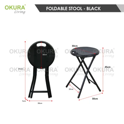 OKURA Portable Folding Stool Household Plastic Round Stool Outdoor Home Living Office Space Saving Bench Kerusi Lipat