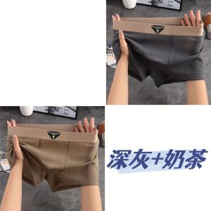 Plus size Summer hot ice silk jacquard mens briefs mens sports briefs breathable and comfortable trendy four corner briefs