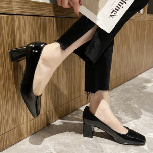 Free Shipping Black Chunky-Heeled Women’S Shoes 2026 New Style With A Small Square Toe Versatile For Professional And Casual Wear Made Of Soft Leather