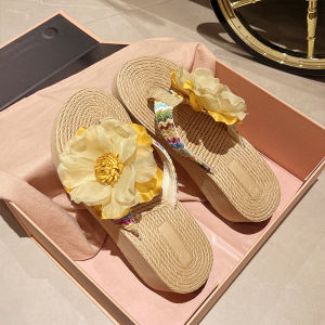 IELGY Wedge Flip-flops Womens Summer Fashion Straw Flower Platform Soles for Idyllic Beach Shoes