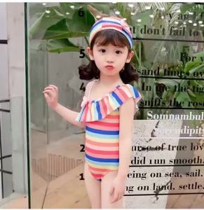 Hot-selling new girls swimsuit Childrens swimsuit with single shoulder bow and colorful stripes cute swimwear