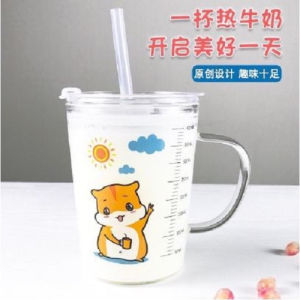 Ly Thủy Tinh Chia Vạch 350ml Ly Pha Sữa Chia ml Nắp Chống Tràn Tiện Lợi Bền ĐẹpỐng Hút Sillicon