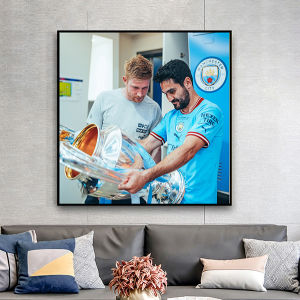 Tranh Laminate Tráng Gương - Tranh Treo Tường Manchester City Vô Địch Champion League 2022-2023 (Tranh Vuông)