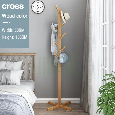 [On Hand] Shira Bag Rack Stand White/Brown/Wood Bamboo Coat Rack Stand With 8 Hooks Coat Rack Bag Organizer