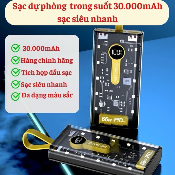 Sạc Dự Phòng Trong Suốt 30000 20.000mAh 120W Sạc Siêu Nhanh Siêu Bền ...
