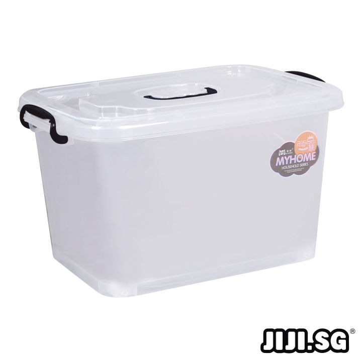 (JIJI.SG) LAURA Transparent Storage Box / Container / Stackable / Handle / Plastic / with Wheels