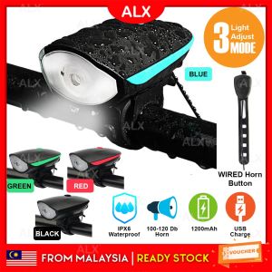 ALX Malaysia Rechargeable USB Bikes Cycling Berbasikal LED Light Bicycle Headlight Lampu Depan with Horn Waterproof 3 Modes Flashlight Kalis Air Lampu Basikal