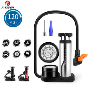X-TIGER Bike Pump Mini Portable Bicycle Foot Pump with Pressure Gauge Accessories Fits Presta & Schrader Valve Bicycle Air Pump