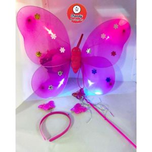 SAYAP PERI KUPU-KUPU LED NYALA 1 SET BANDO+TONGKAT