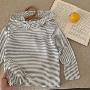 Children T-shirt 2025 Autumn Winter Tops for Kids Striped Boys Girls Hooded Baby Casual Bottom Teenager Outfits Baby Clothes2026