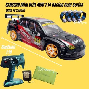 SANZUAN Mini Drift 4WD 1:14 RC Racing Gold Series 35km/h Turbo Battery Black Cell Powered 3in1 Rally Touring Drag Race Toys Car Remote Control Vmax San Zuan