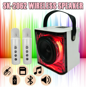 QIXI SK-2062 Extra Super Bass Sound Wireless Bluetooth RGB Luminous Speaker Multi Function 2 Wireless Microphone