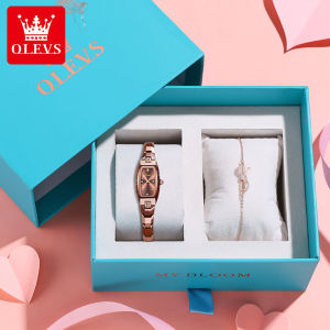 【Buy 1 Take 1】OLEVS Elegant Small Dial Watch For Women 2022 Original Genuine Water Proof Fashion Luxury Diamond-encrusted Oval Tungsten Steel Small Dial Imported Japanese Quartz Movement Ladies Casual Quartz Watch Set Gold/Rose Gold