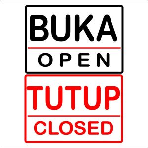 AKRILIK BUKA TUTUP OPEN CLOSED DUA SISI STIKER ACRYILIC  PUTIH SOLID BONUS RANTAI DAN KOP KACA