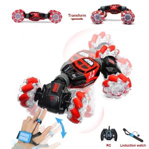 Ready Stock 4WD RC Stunt Car Watch Control Gesture Induction Deformable Electric RC Drift Car Transformer Car Toys for Kids With LED Light