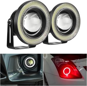 2PCS 3.5" Car COB LED Fog Light Projector White Angel Eyes Halo Ring DRL Lamp