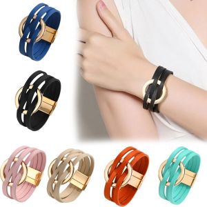 UNIITY Phong cách Bohemian Vòng tay da Bề Da Khóa cài có thể điều chỉnh Vòng tay nhiều lớp Vòng tay Vòng tay hình chữ thập tròn Dành cho phụ nữ