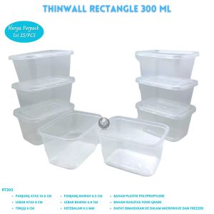 Thinwall Rectangle 300 Ml Food Container Thinwall 300 Ml (Isi 25 Pcs-RT300)