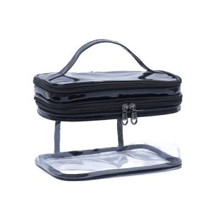 OMQAIO PVC Hộp Mỹ phẩm trong suốt Không thấm nước Hai Lớp Túi đựng mỹ phẩm Di động Đa chức năng Túi trang điểm Du lịch