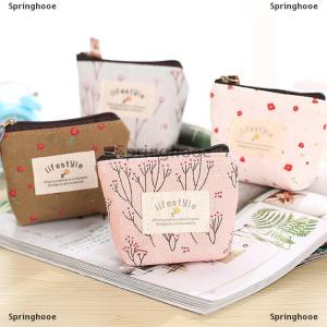 [COD] Springhooe กระเป๋าใส่เหรียญแฟชั่นลายดอกไม้ขนาดเล็กกระเป๋าใส่เหรียญผ้าใบสดสำหรับผู้หญิงหูฟังสำหรับผู้หญิงกระเป๋าเก็บกุญแจกระเป๋ามีซิป