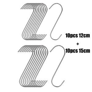 20PCS Large Stainless Steel S Hook Heavy Duty Multifunctional Clothes Key Kitchen Storage Hook Home Storage with Pointed Meat Rack Hook