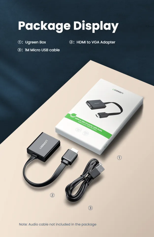 UGREEN 25cm HDMI to VGA Adapter 1080P 60Hz Digital to Analog Video