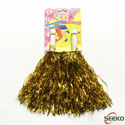 Seeko Cheerleader Metallic Foil PomPoms with Handle for Sports Cheers Ball Dance Fancy Dress Night Party
