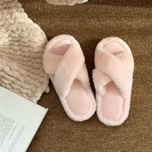 XIXITIAO Minimalist Style Cross Fashion New Home Cotton Slippers Autumn Winter Warm Casual Outdoor Comfortable Furry Slippers for Women