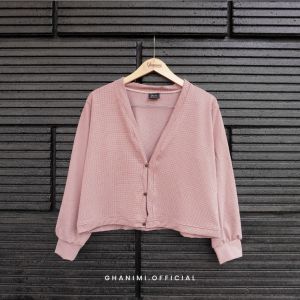 Ghanimi - Haura Cardigan / Outer Knit Motif / Outer rib crop / outer motif gingham kancing shanghai / outer casual formal / cardigan rajut tebal motif kotak kotak