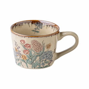 MKEB MALL Non-slip Ceramic Coffee Cup 385ml Floral Pattern Exquisite Water Cup Classic Comfortable Grip Breakfast Cup Office