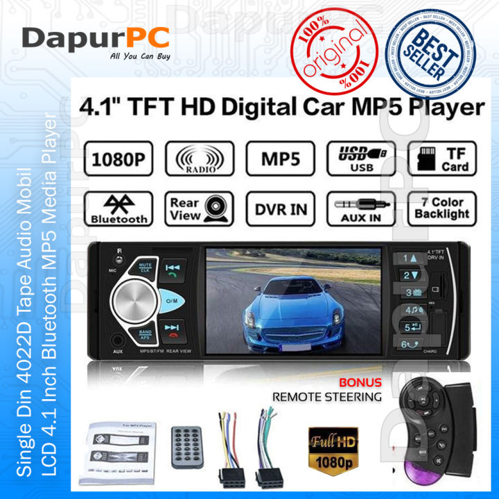 Single Din 4022D Tape Audio Mobil LCD 4.1 Inch Bluetooth MP5 Media