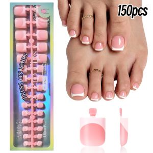 WAYCAI 150pcs French False Nails Full Cover Short Square Short Tip Toenail 15 Sizes False Toenails DIY Home Manicure
