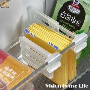 Vision 4Pcs Refrigerator Storage Partition Board Retractable Partition Finishing Baffle Free Combination Plastic Kitchen Tools Snap Type Bottle Can Shelf Sorting Partition Clamp