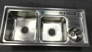 [CozyNest ]SUS304 Stainless Steel Kitchen Sink with Trash Can Double Bowl Workstation Sink Topmount/UndermountBrushed Nickel