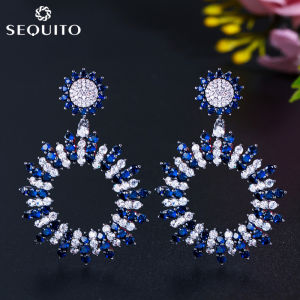 SEQUITO Exquisite Round Circle Drop Dangling Cubic Zirconia Firework Earrings for Prom Jewelry Women Accessories SE370