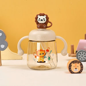 350ML BPA Free Drinking Bottle Baby Water Bottle Straw Cups Cartoon Handle Bottle Leak Proof Training Cup