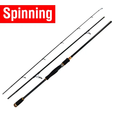 1.8m/2.1m/2.4m/2.7m Black Ultralight Three Sections Lure Fishing Rod Saltwater Sensitive Super Strong Carbon Steel Jigging Rod Spinning/Casting Pole Freshwater