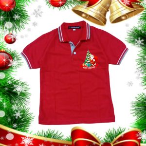 Kaos Natal Berkerah Anak cewek dan Cowok Bahan Polo lengan Pendek umur 3-13 tahun