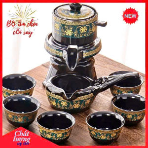 Bộ Ấm Chén Pha Trà Cối Xay Hoa Văn Chất Liệu Gốm Sứ Cao Cấp( Gồm bộ cối xay và 6 chén)