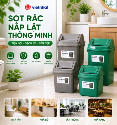Thùng rác nắp lật 3 size nhựa Việt Nhật - Sọt rác văn phòng phòng bếp phòng khách có nắp đậy THÙNG RÁC Lớn để dưới chân bàn tiện lợi sạch sẽ