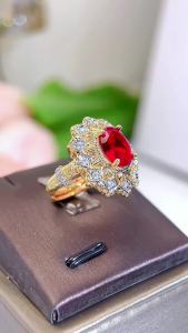 FCSEQUITO Nhẫn Nữ Cao Cấp Hình Hoa Đính Đá Zircon Viên Nhỏ Đá Đỏ Mạ Vàng Bạc Có Thể Điều Chỉnh Dành Cho Tiệc Tùng Mã SR146